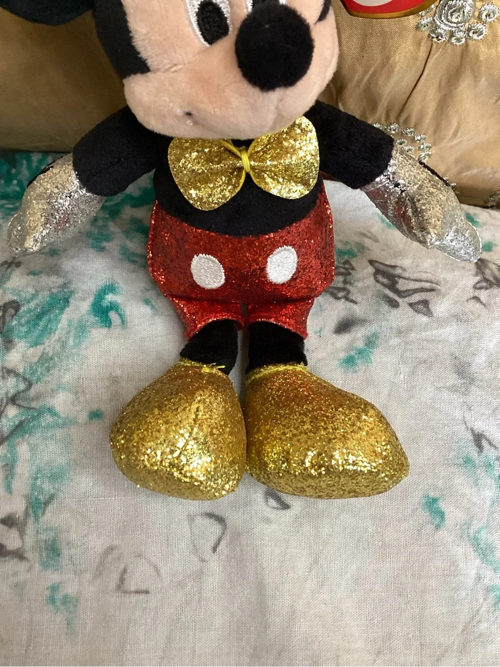 Disney Sparkle Mickey Mouse Beanie Babies Collection - Black, Red & Gold Glitter